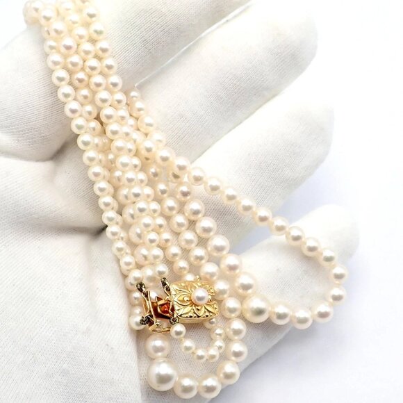 Mikimoto 18k Yellow Gold Pearl Double Strand Graduated 17" Princess Necklace - Picture 6 of 12